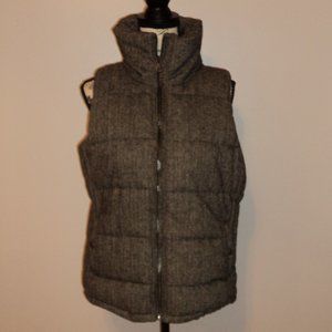 Old Navy Women's S/P Vest Gray Tweed Zipper Front Stand Up Collar Fleece Lined